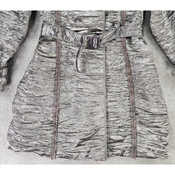 Misko Jacket Womens Medium Silver Snap Belted Long Sleeve Crinkled Retro 90s Y2K - Picture 8 of 10